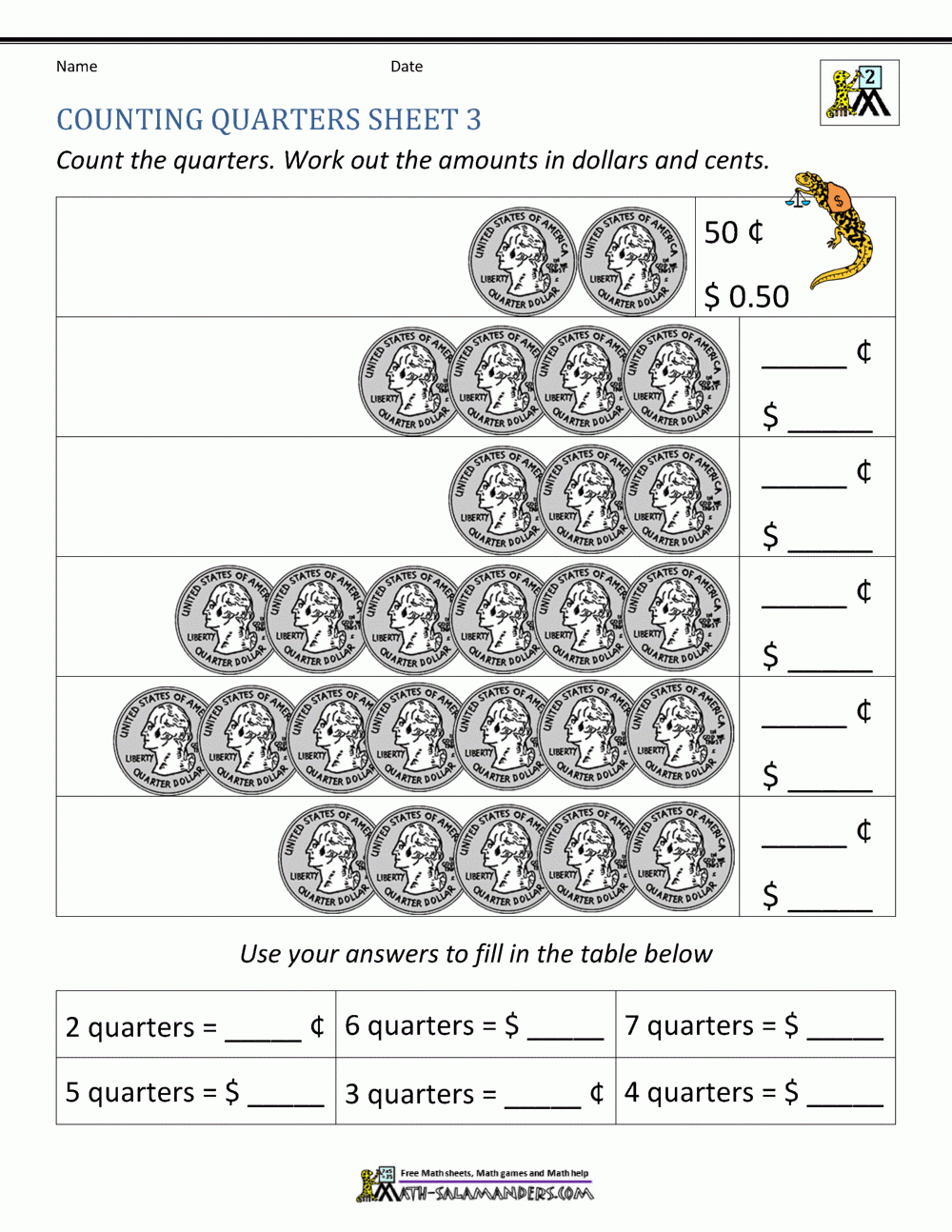 Counting Quarters Worksheets First Grade Countingworksheets