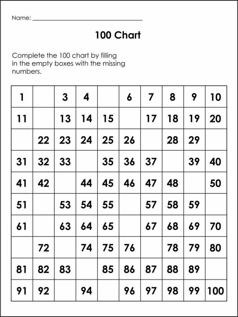 10 Best Missing Number Charts Printable Printablee