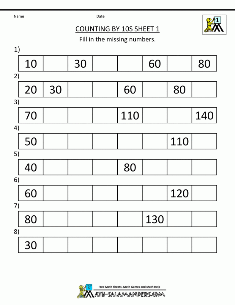 1st Grade Count By Tens Worksheet - CountingWorksheets.com