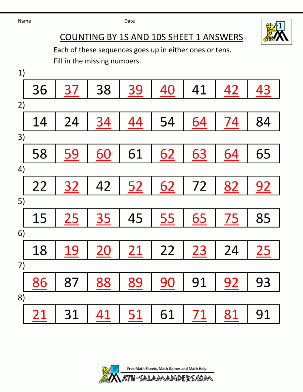 1st Grade Math Worksheets Counting By 1s 5s And 10s