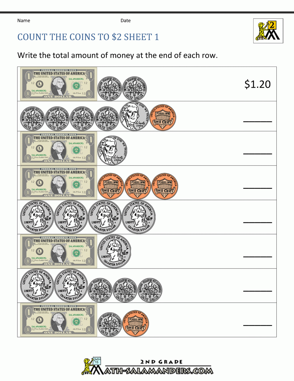 2nd Grade Money Worksheets Up To 2