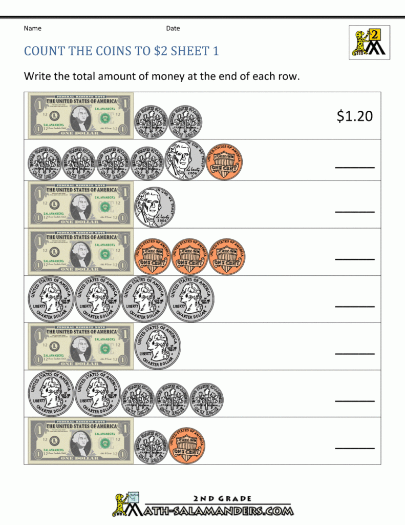 2nd Grade Money Worksheets Up To 2 Counting Money Worksheets Up To 1 