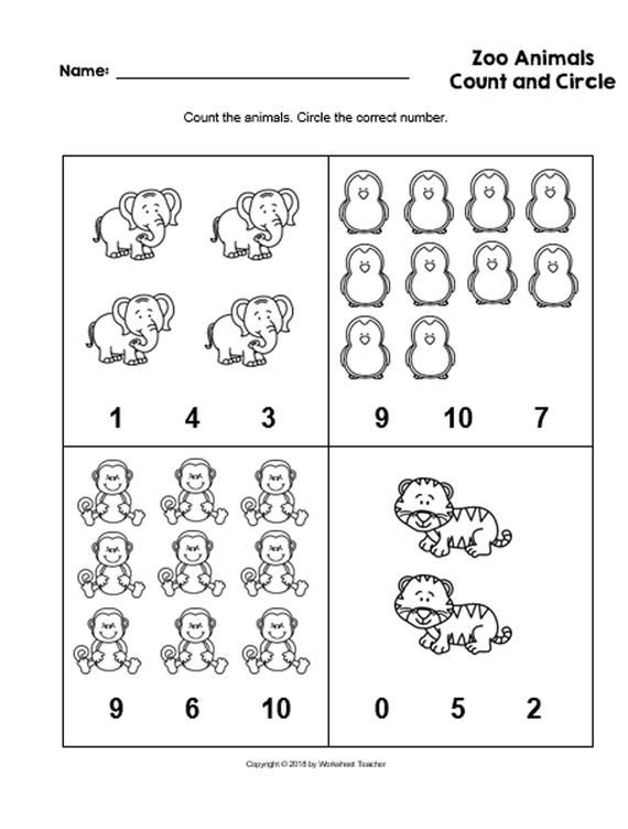 4 Printable Zoo Animals Count And Circle Numbers 0 10 Worksheets PDF 