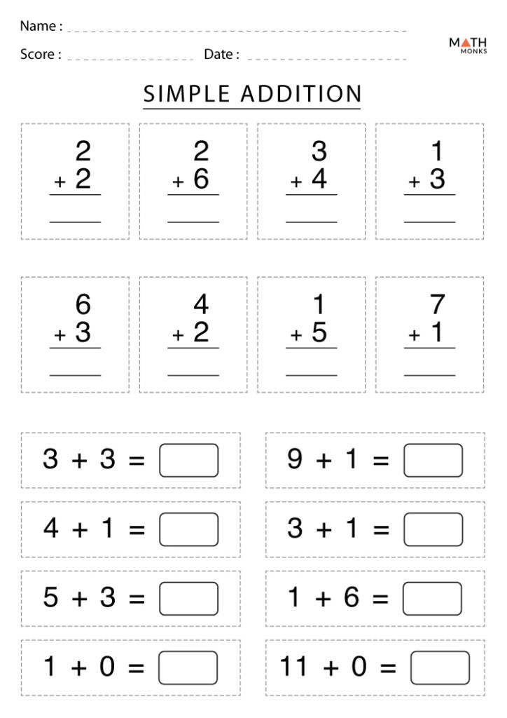 Addition Worksheets For Grade 1 With Answer Key