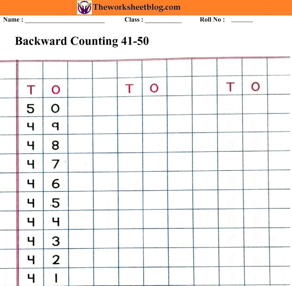 Backward Counting 50 1 Worksheets