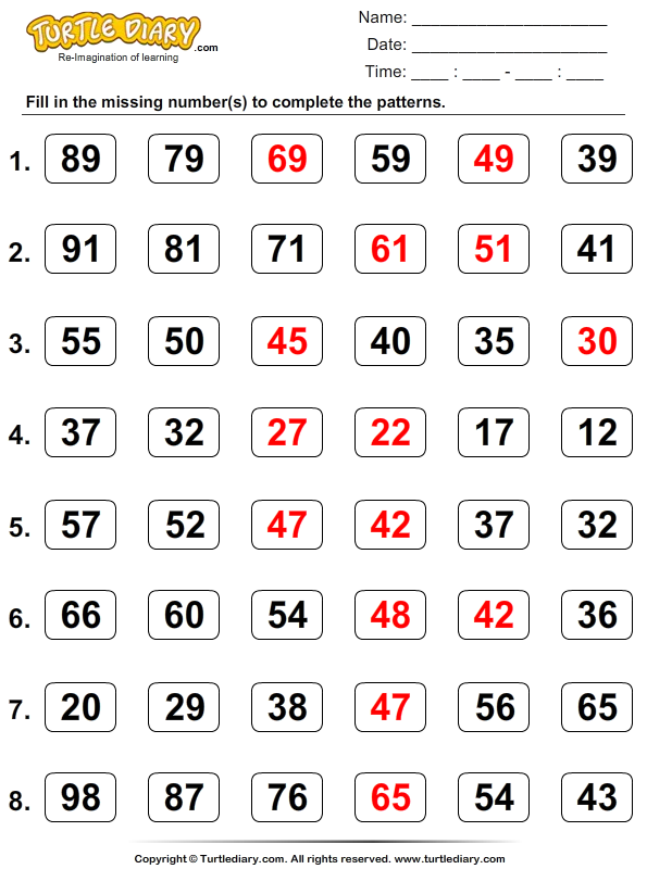 Complete The Patterns Using Skip Counting Worksheet Turtle Diary