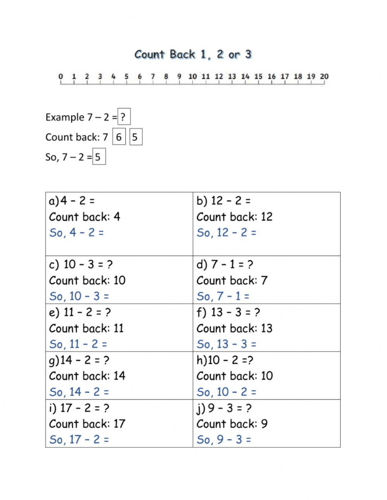 Count Back 1 2 Or 3 Worksheet