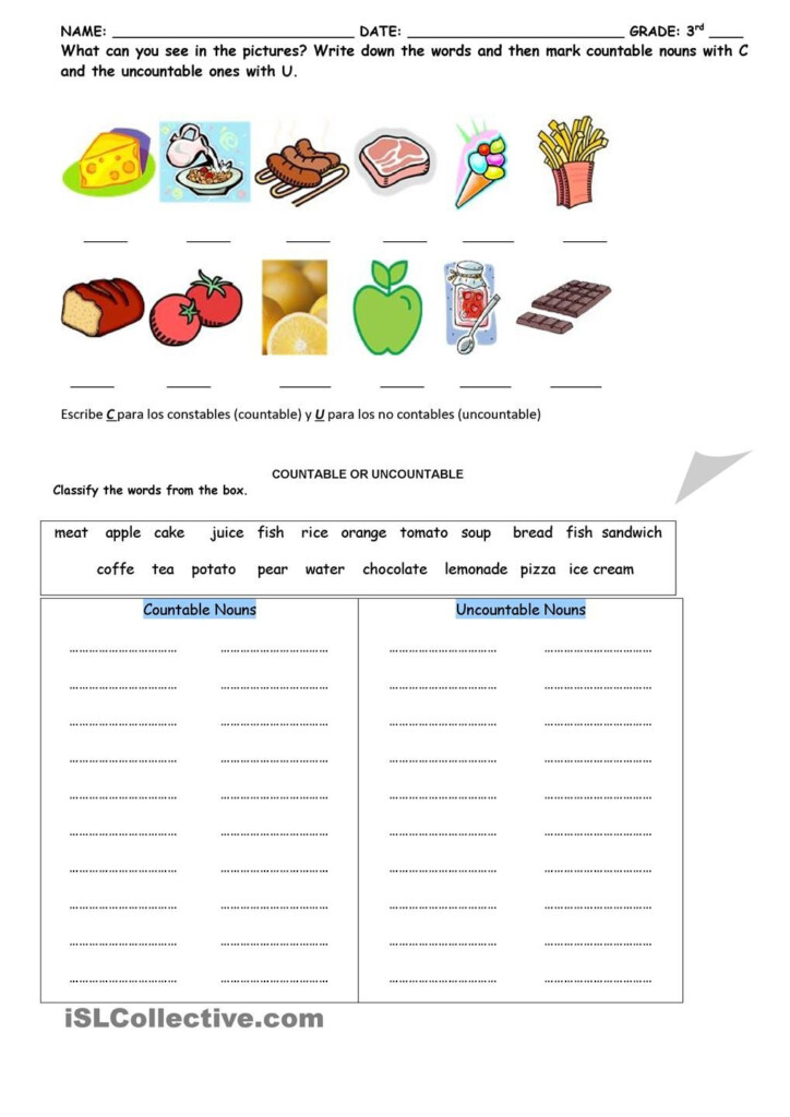 Countable And Uncountable Activity Nouns Worksheet Uncountable Nouns 