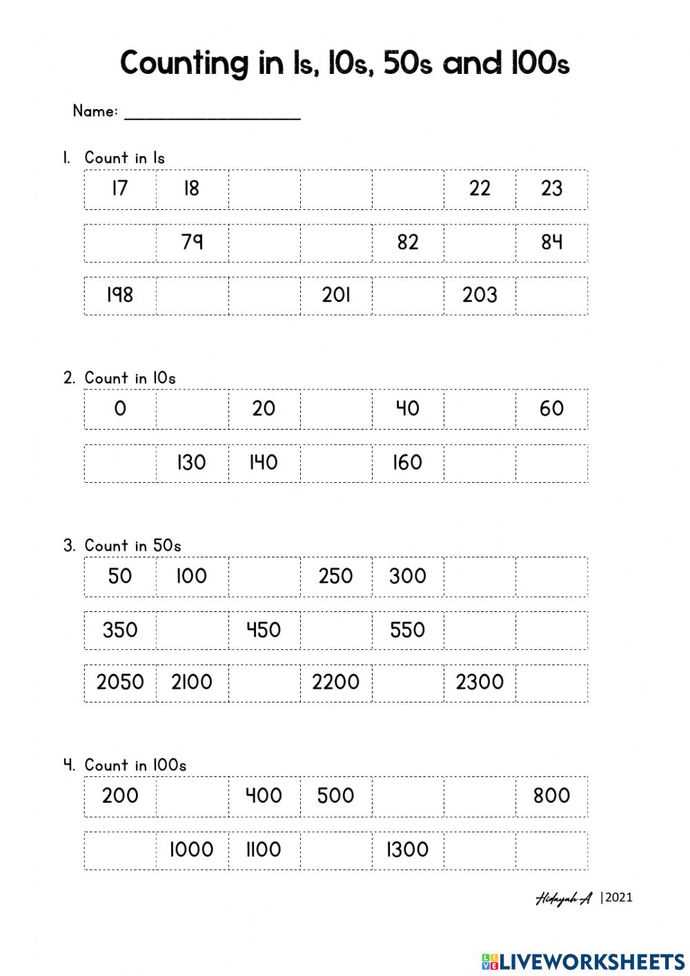 Counting By 1s 10s 50s 100s Worksheet - CountingWorksheets.com