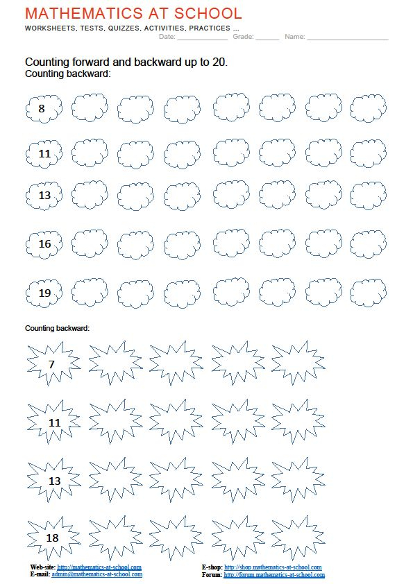 Counting Forward And Backward Counting Backward Up To 20 Up To 100 