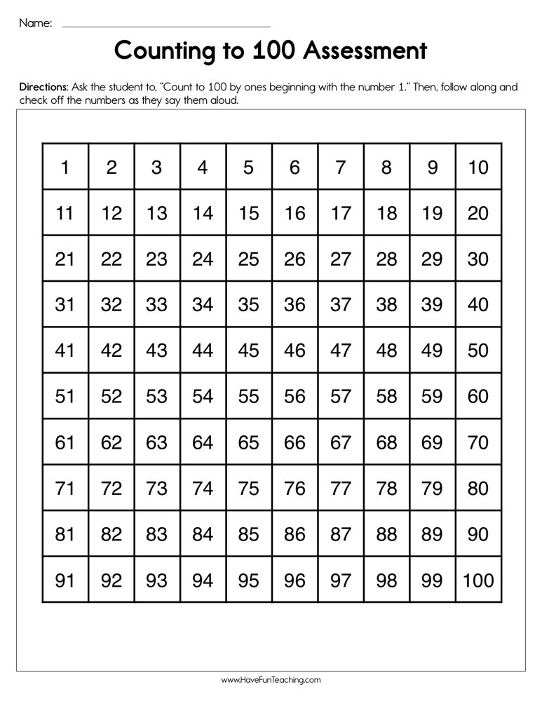 Counting To 100 Assessment Worksheet Have Fun Teaching