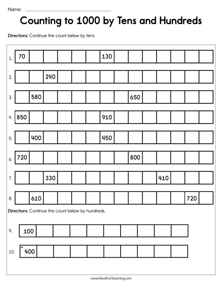 Free Printable Worksheets Counting To 1000 - CountingWorksheets.com