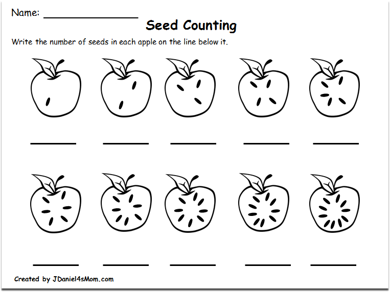 Counting Worksheets 1 10 With An Apple Theme Counting Seeds 