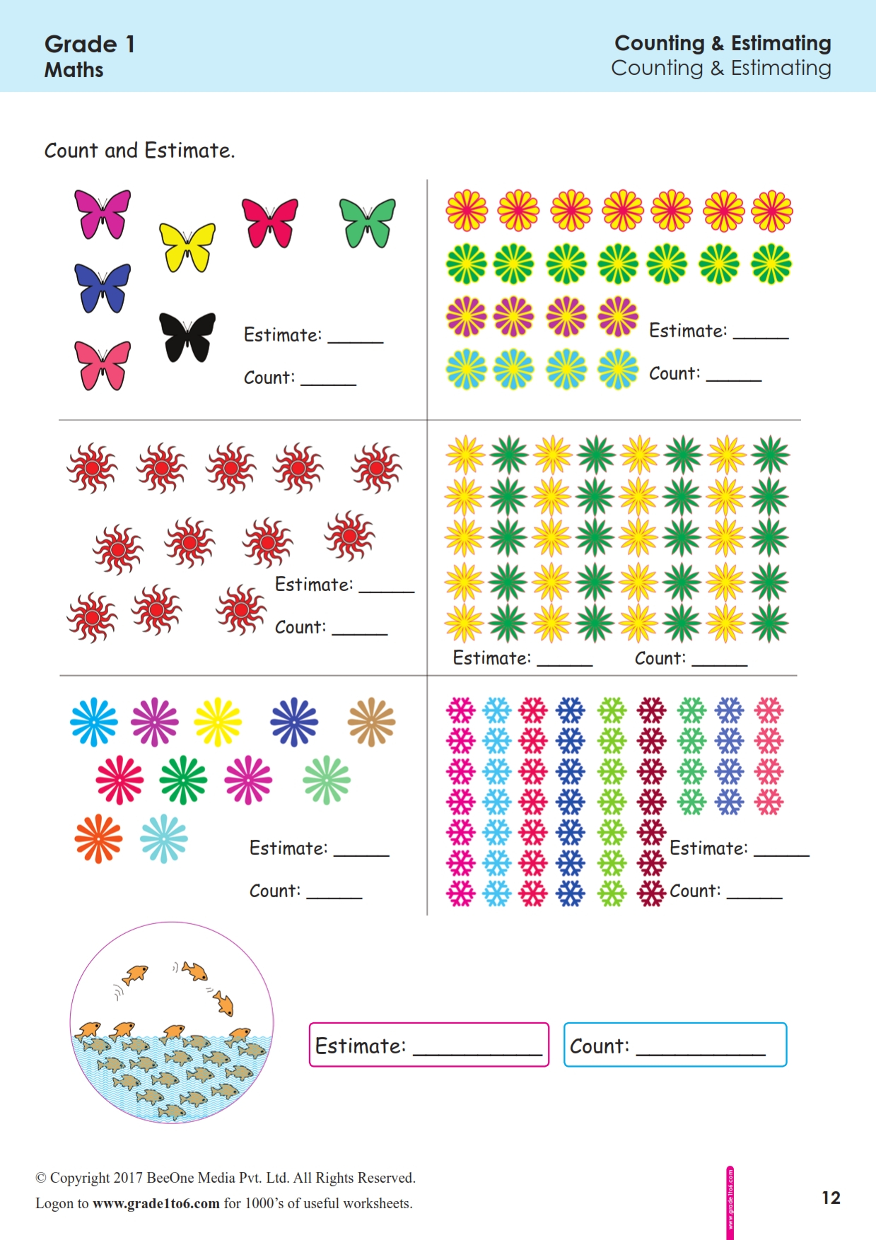 Estimate Count Worksheets Grade1to6 - CountingWorksheets.com