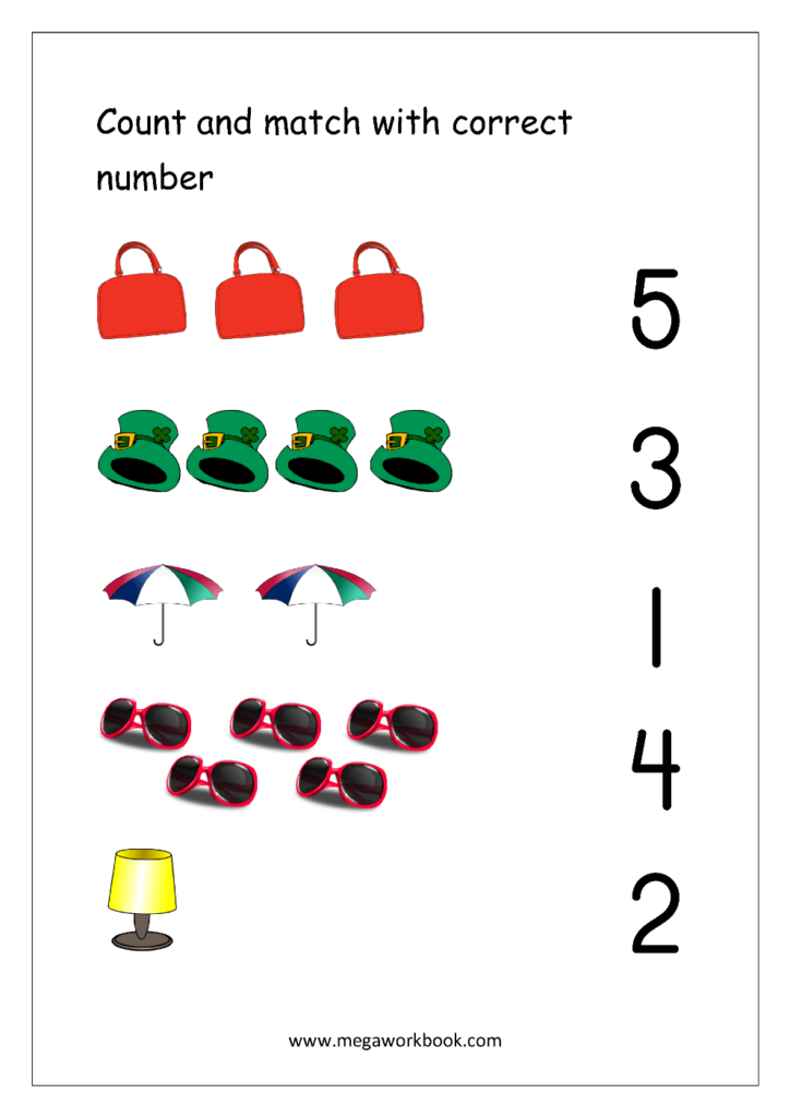 Free Math Worksheets Number Matching MegaWorkbook Basic Math 