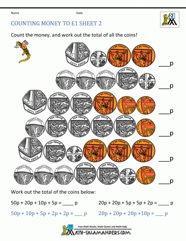 Free Money Worksheets UK Coins