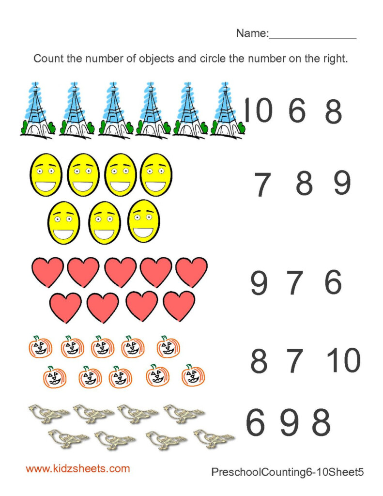 Free Preschool Kindergarten Worksheets Counting Number Recognition 1 