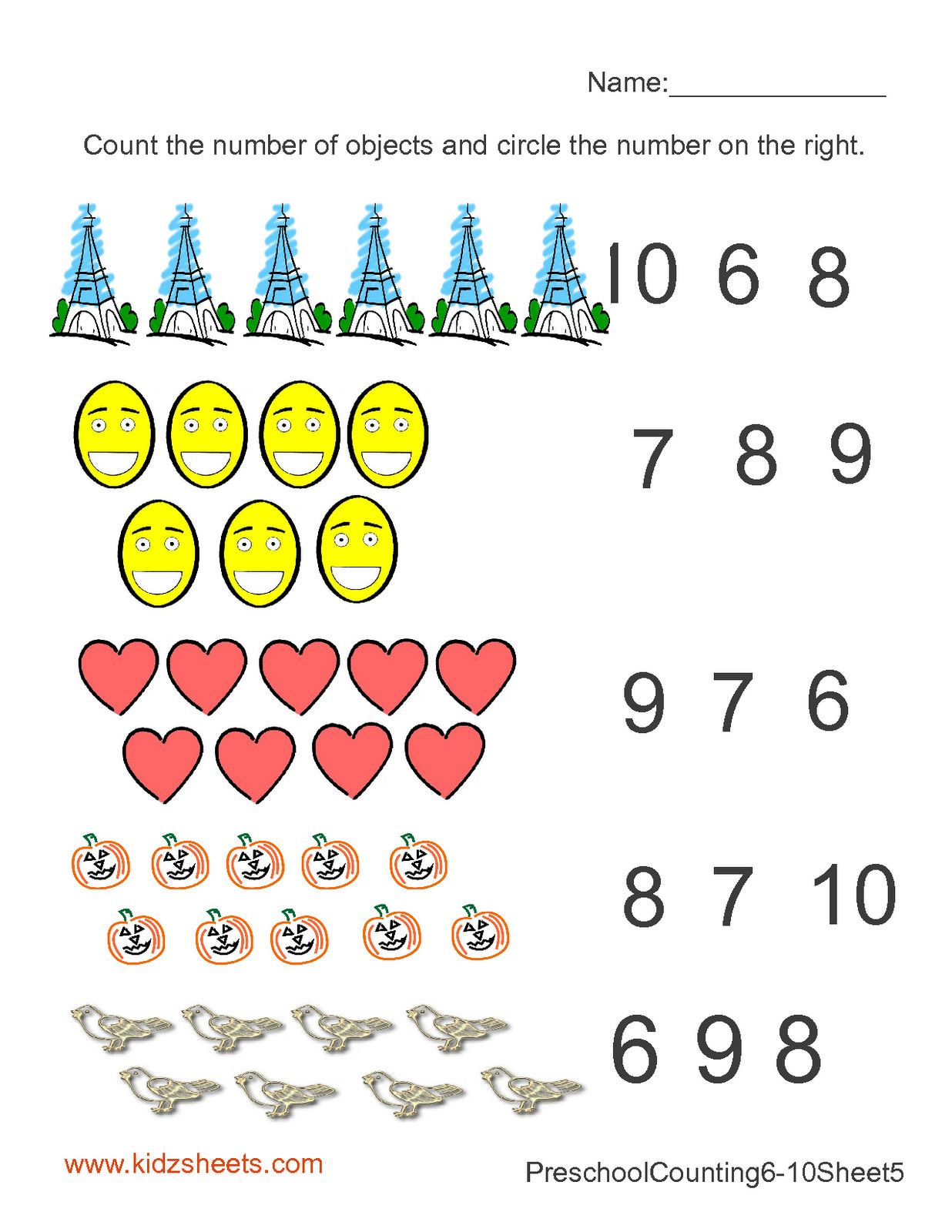 Free Preschool Kindergarten Worksheets Counting Number Recognition 1