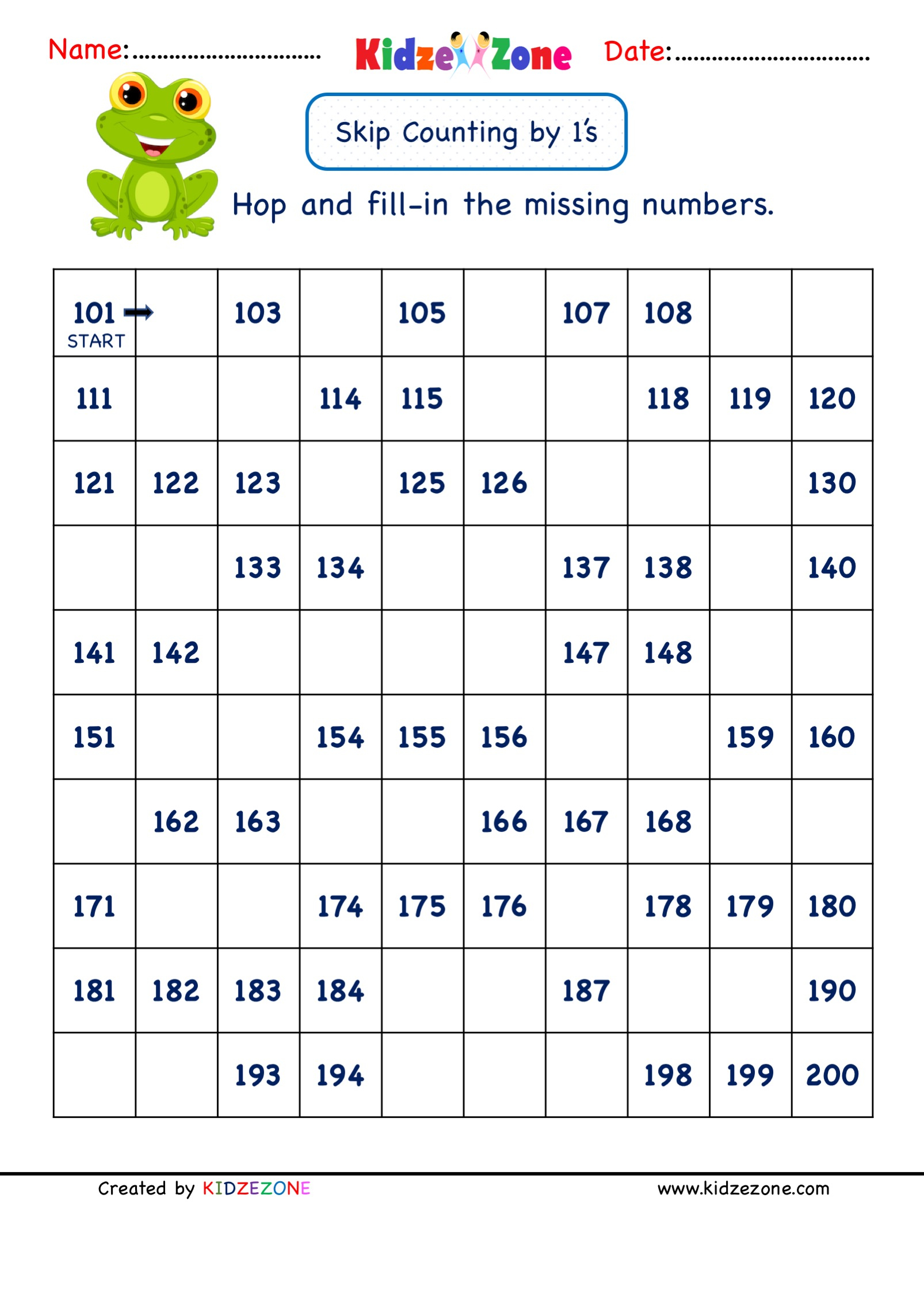 Grade 1 Math Number Worksheets Skip Counting By 1