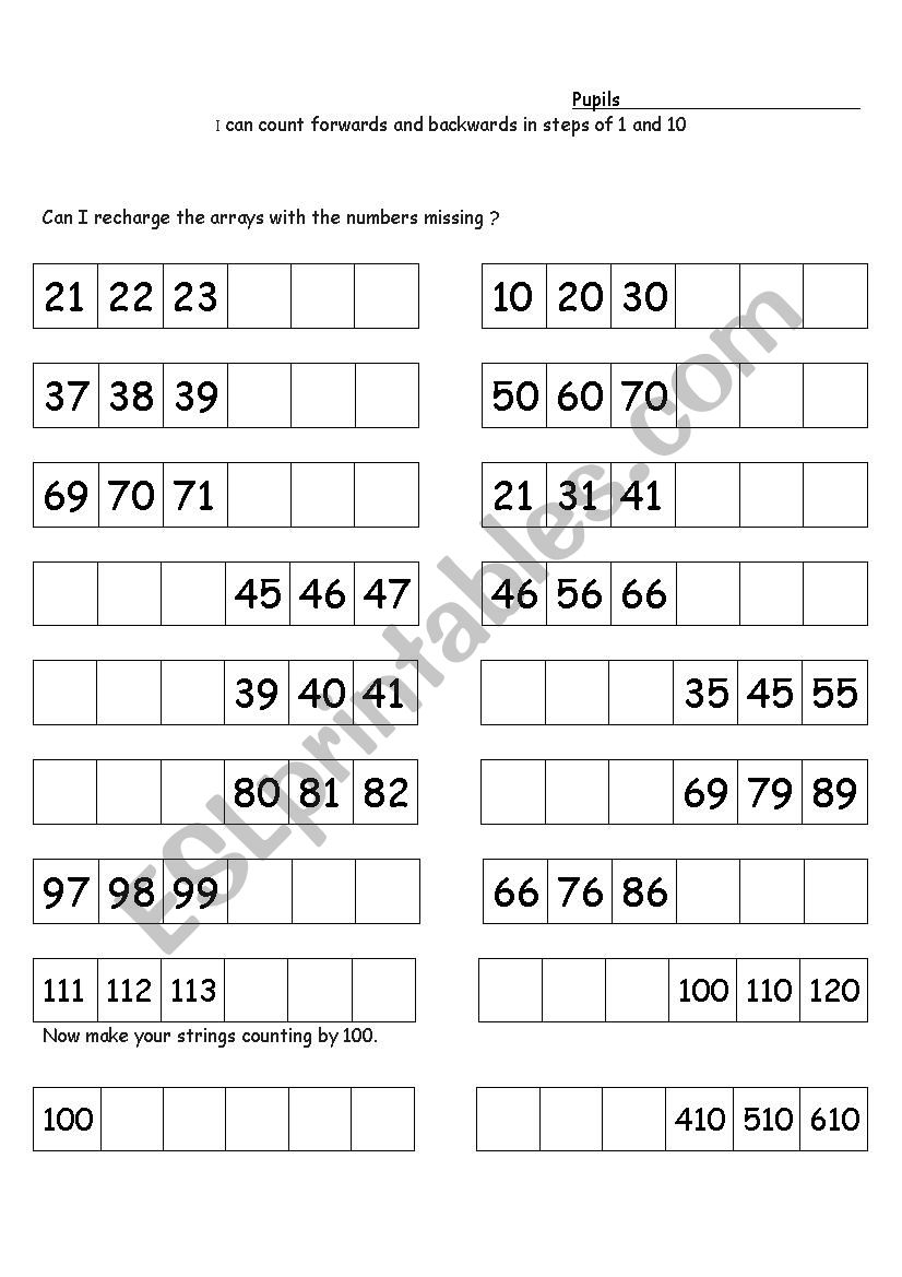 I Can Count Forwards And Backwards In Steps Of 1 And 10 ESL Worksheet