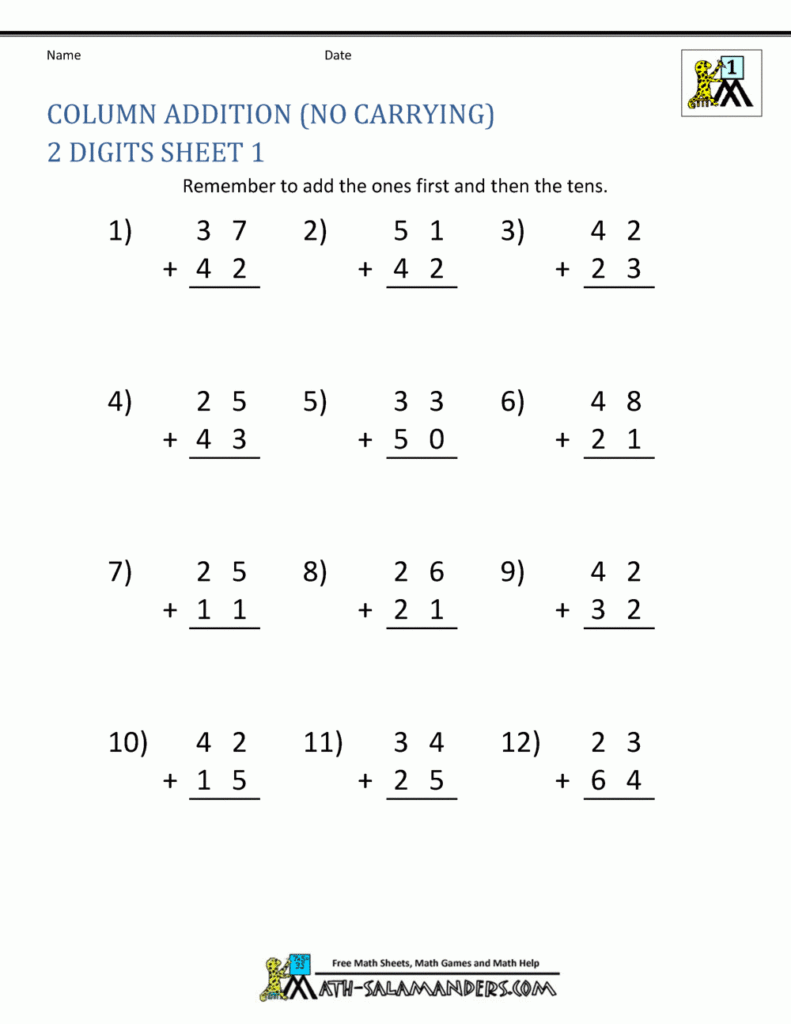 Math Addition Worksheets 1st Grade