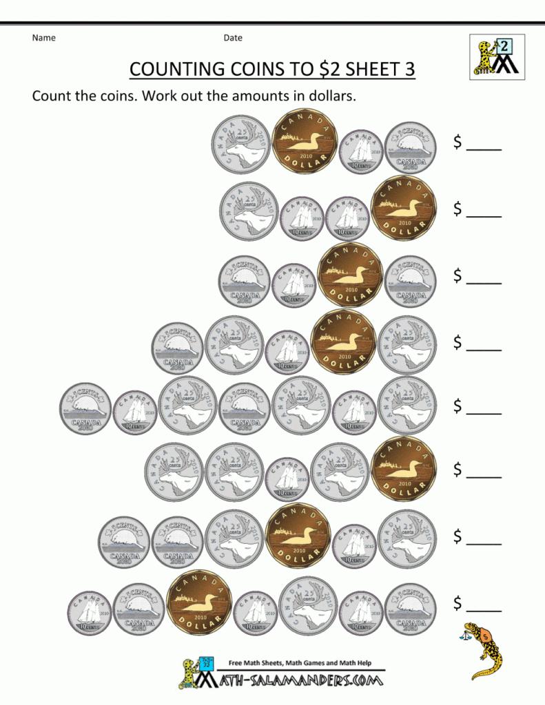 Math Worksheets Grade 3 Canadian Money Sara Battle s Math Worksheets