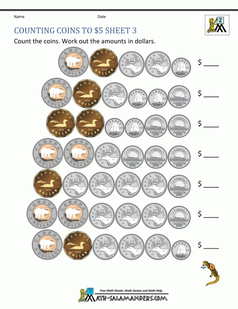 Money Worksheets Canada