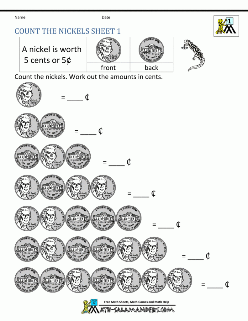 Money Worksheets For 1st Grade