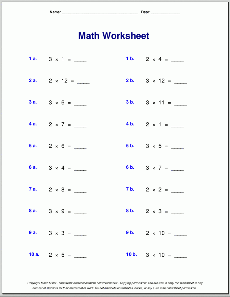 Multiplication Worksheets For Grade 3