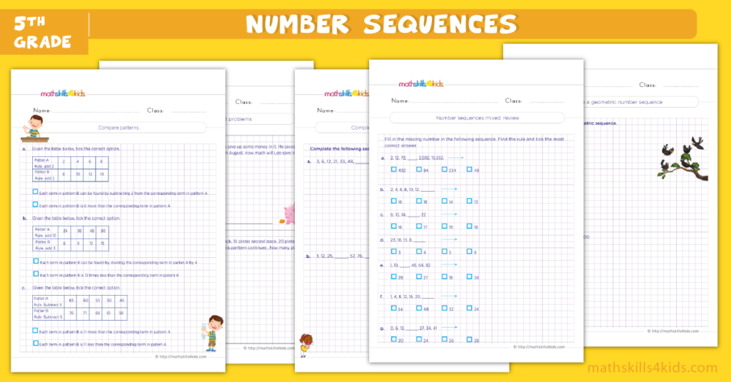 Number Patterns Worksheets For Grade 5 Number Sequence Word Problems 