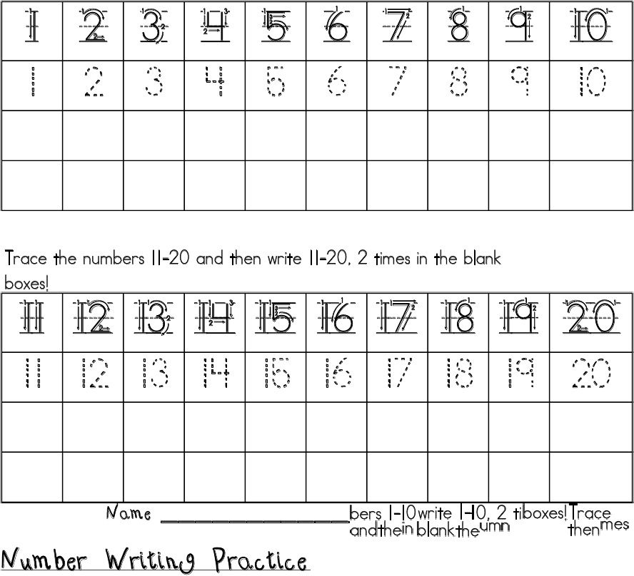 Number Writing 1 20 Writing Numbers Preschool Math Lessons Writing 