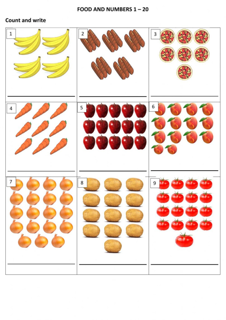 Numbers 1 20 And Food Worksheet