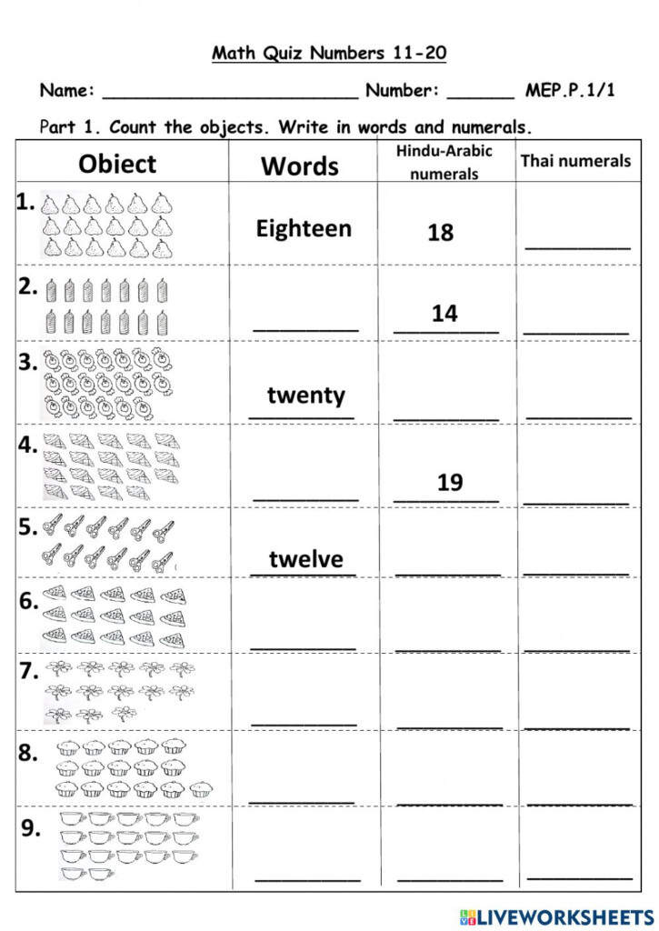 Numbers 11 20 Pdf Worksheets Numbers 11 20 Online Pdf Worksheet 