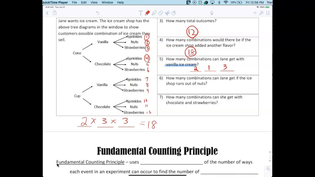 Pre Algebra 7th Grade 1 Fundamental Counting Principle Part YouTube