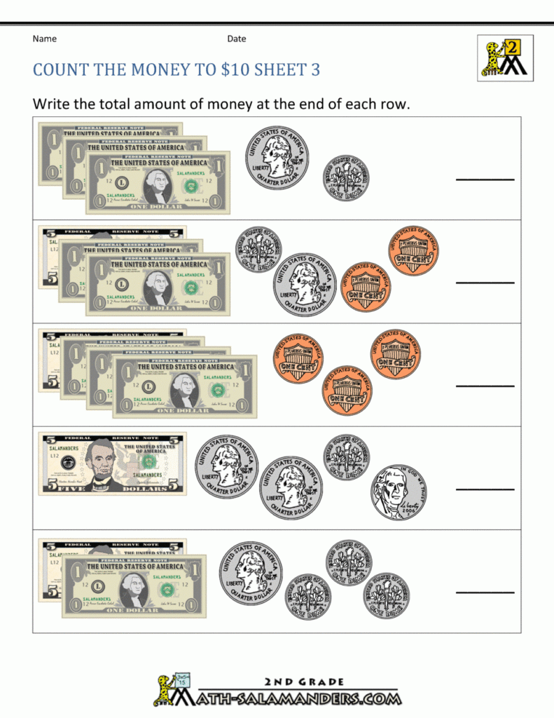 Printable Money Worksheets To 10