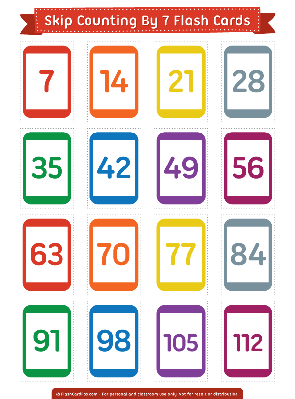 Printable Skip Counting By 7 Flash Cards