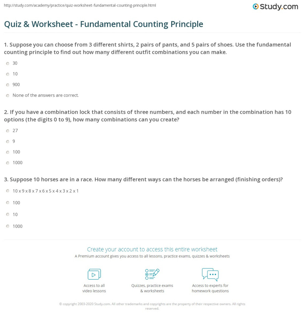 Quiz Worksheet Fundamental Counting Principle Study