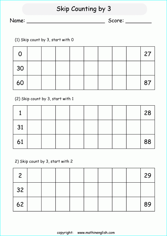 Skip Counting By 3 Worksheets For Grade 1 - CountingWorksheets.com