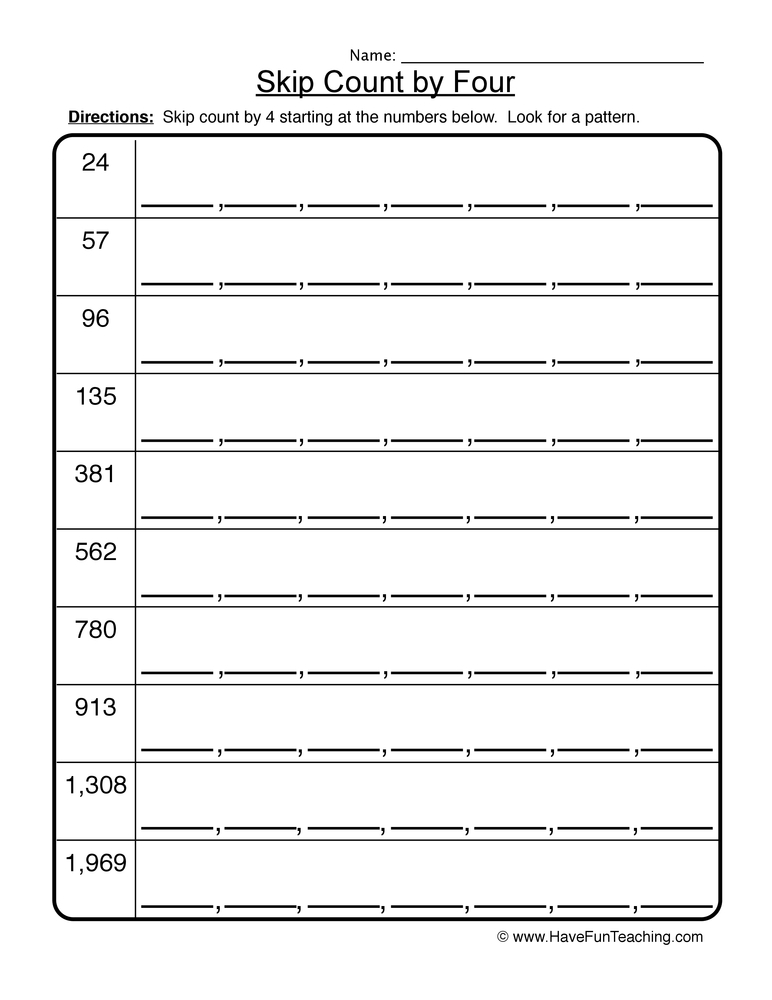 Skip Count By Four Worksheet Have Fun Teaching