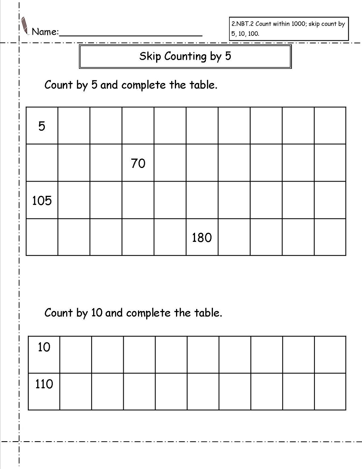 Skip Count Worksheets Printable Activity Shelter