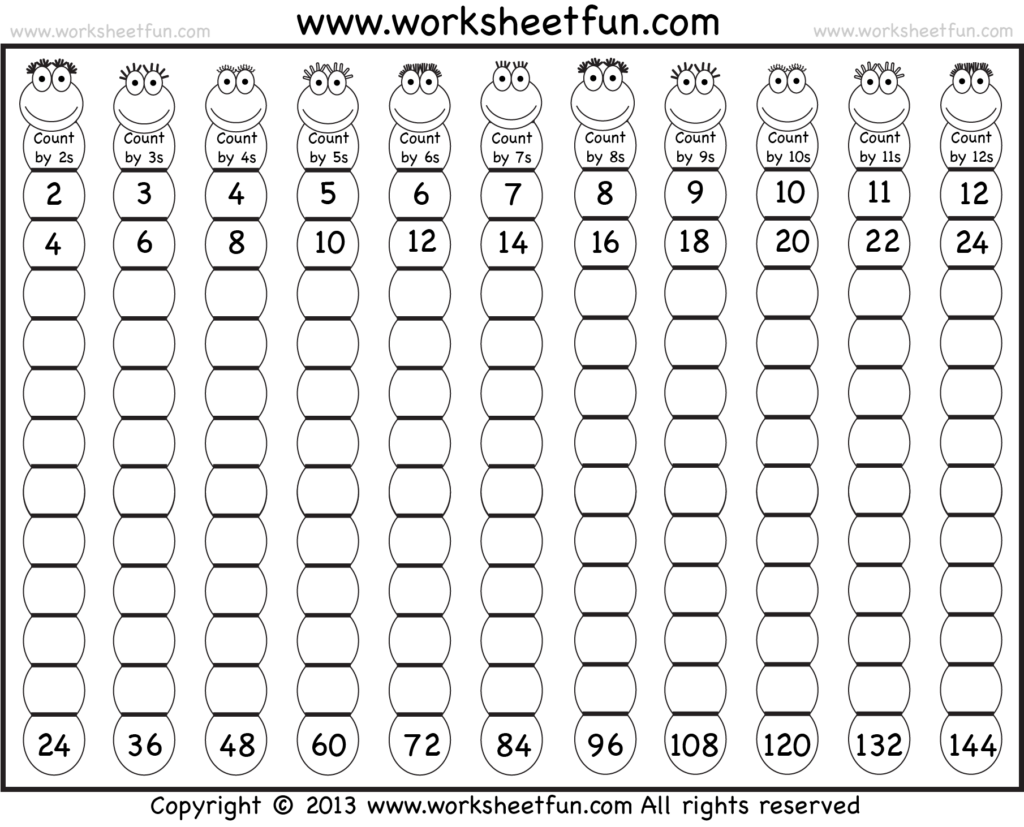 Skip Counting By 2 3 4 5 6 7 8 9 10 11 And 12 Two Worksheets 