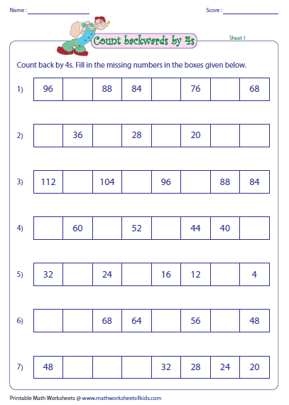 Skip Counting By 4s Worksheets