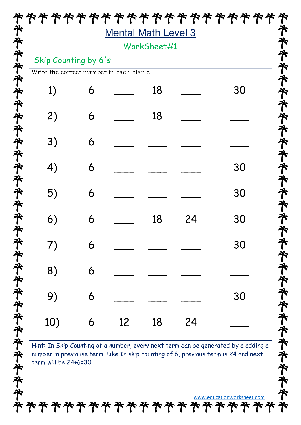 Skip Counting By 6s Worksheet Education Worksheet - CountingWorksheets.com