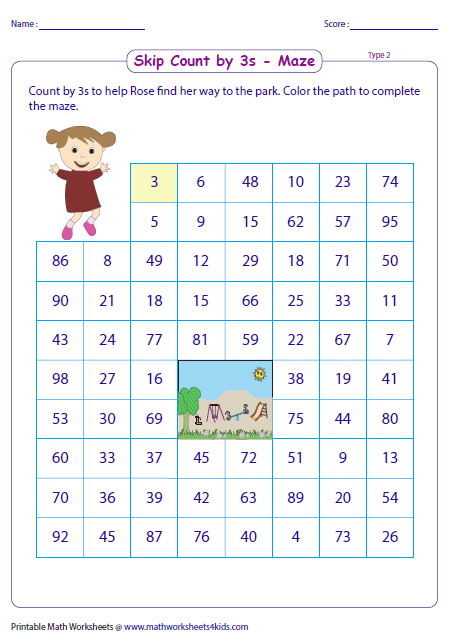 Skip Counting Maze Worksheets - CountingWorksheets.com