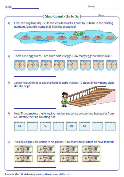 Skip Counting Worksheets Mixed Review