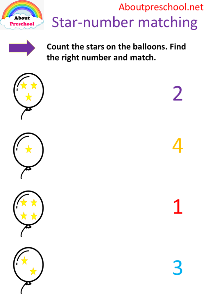 Star number Matching 1 4 Preschool Matematik