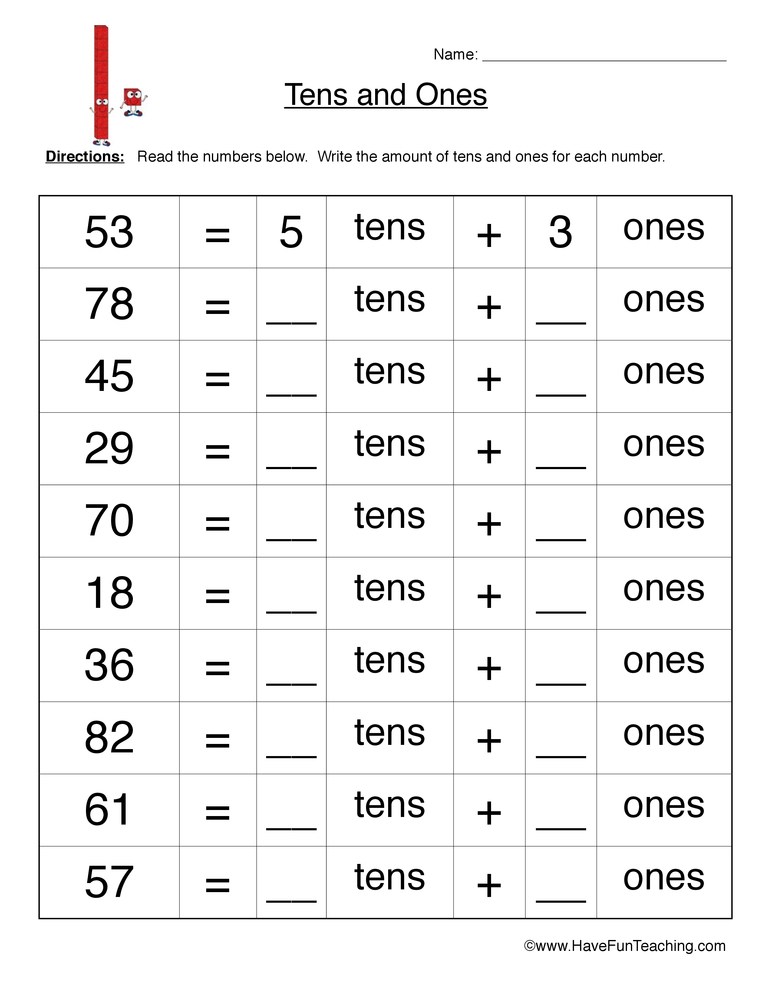 Tens Ones Worksheet 1