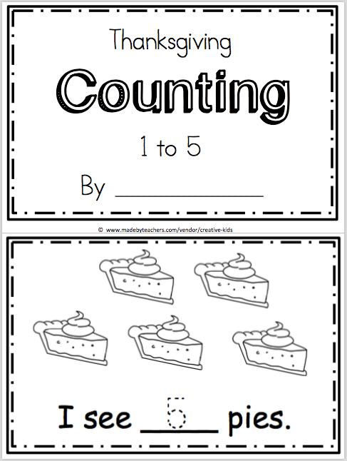 Thanksgiving Counting Book 1 To 5 Made By Teachers Kindergarten 