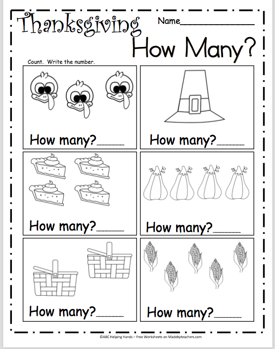 Thanksgiving Number Worksheet 1 To 5 Made By Teachers