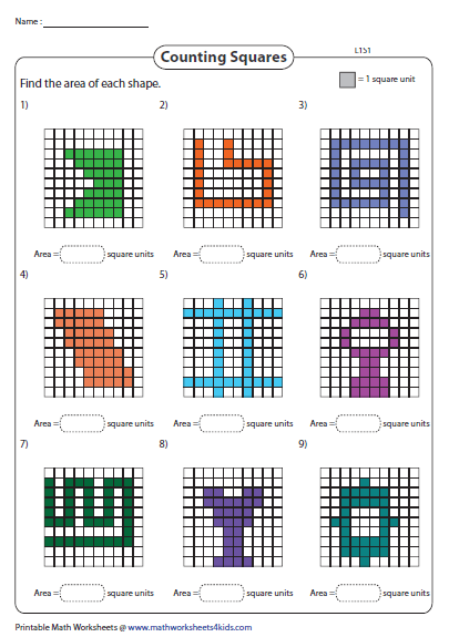 Third Grade Area Worksheet Square Units